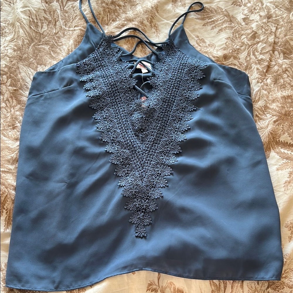 Elegant Blue Lace Trim Women's Top